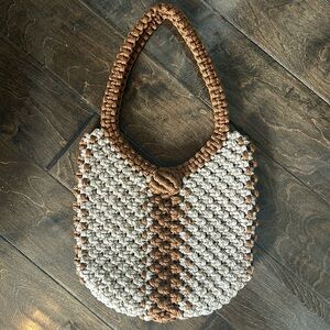 Handmade Crocheted Bag, Tan and Brown